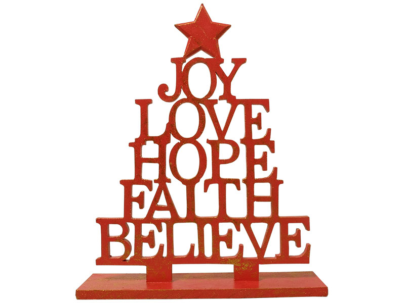 Weihnachtsbaum aus Holz "XMAS" Schriftzüge, rot 29cm