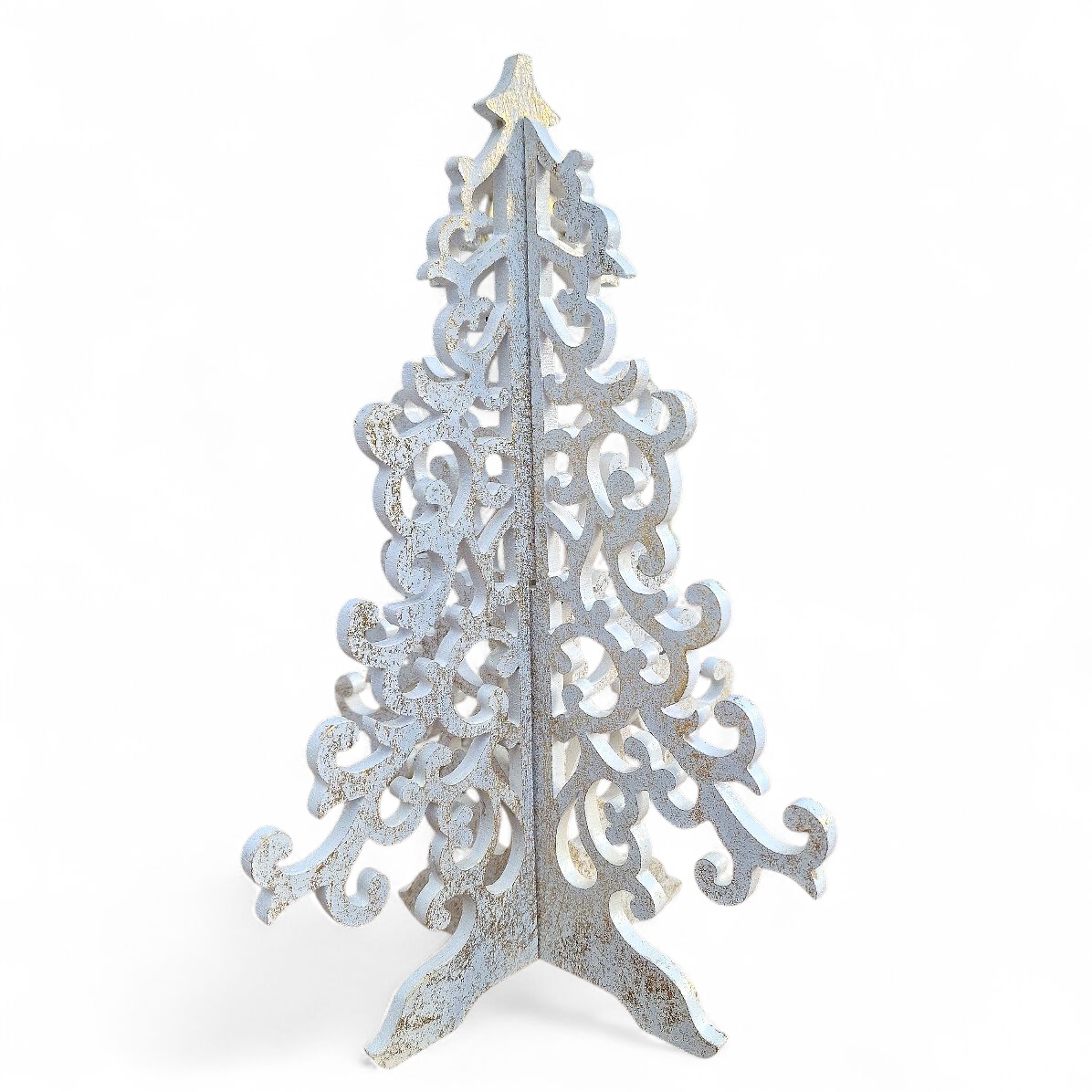 Weihnachtlicher Dekobaum aus Holz handgemacht weiß/gold 29,5 cm