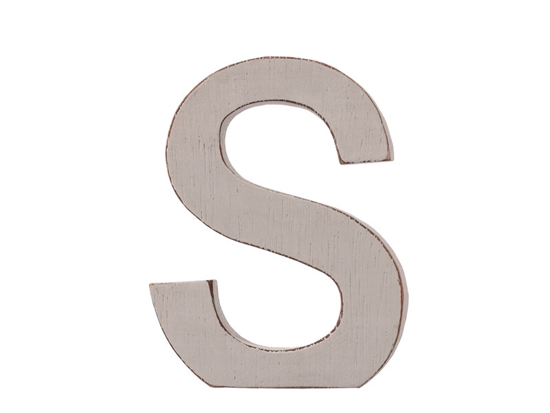 3D-Buchstabe Holzbuchstabe Dekobuchstabe „S“ 12cm hellgrau vintage