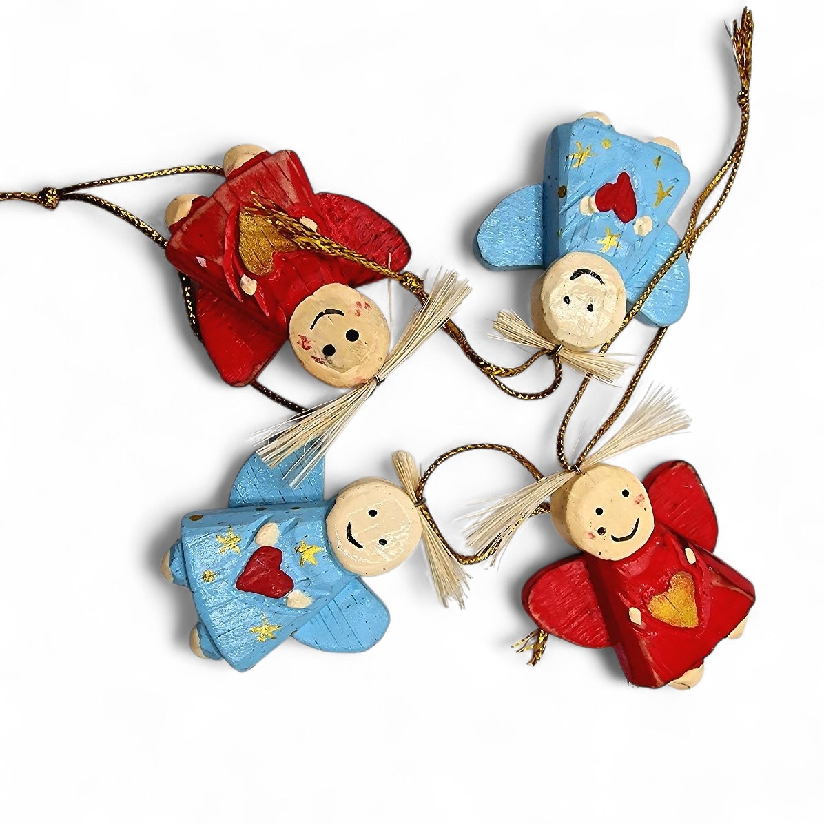 Holzengel Anhänger 4 cm, handgemacht S/4, rot/hellblau