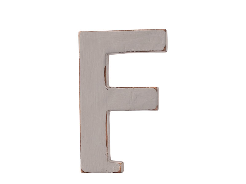 3D-Buchstabe Dekobuchstabe Holzbuchstabe „F“ hellgrau vintage 12cm