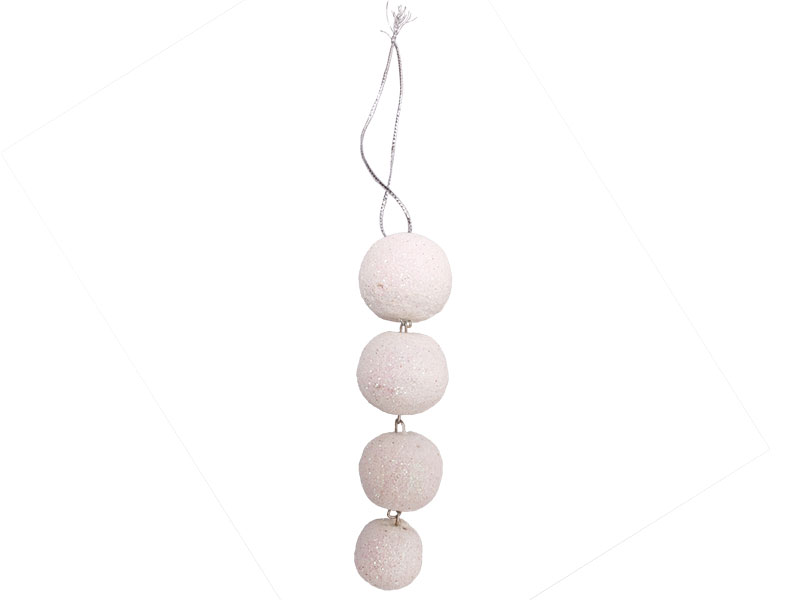 Baumanhänger Holz Kugelstring glitzernd weiß