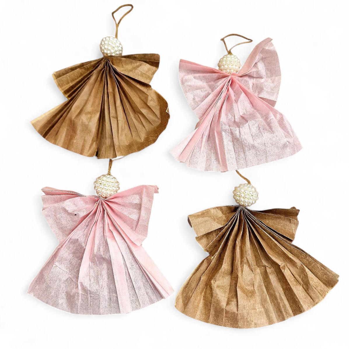 Papierengel Anhänger gold/rosa gefaltet S/4