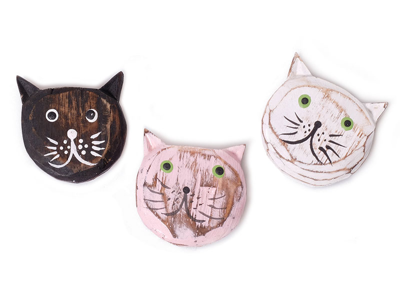 1095_0 Kätzchen-Magnete Holz schwarz/weiß/rosa (S/3)
