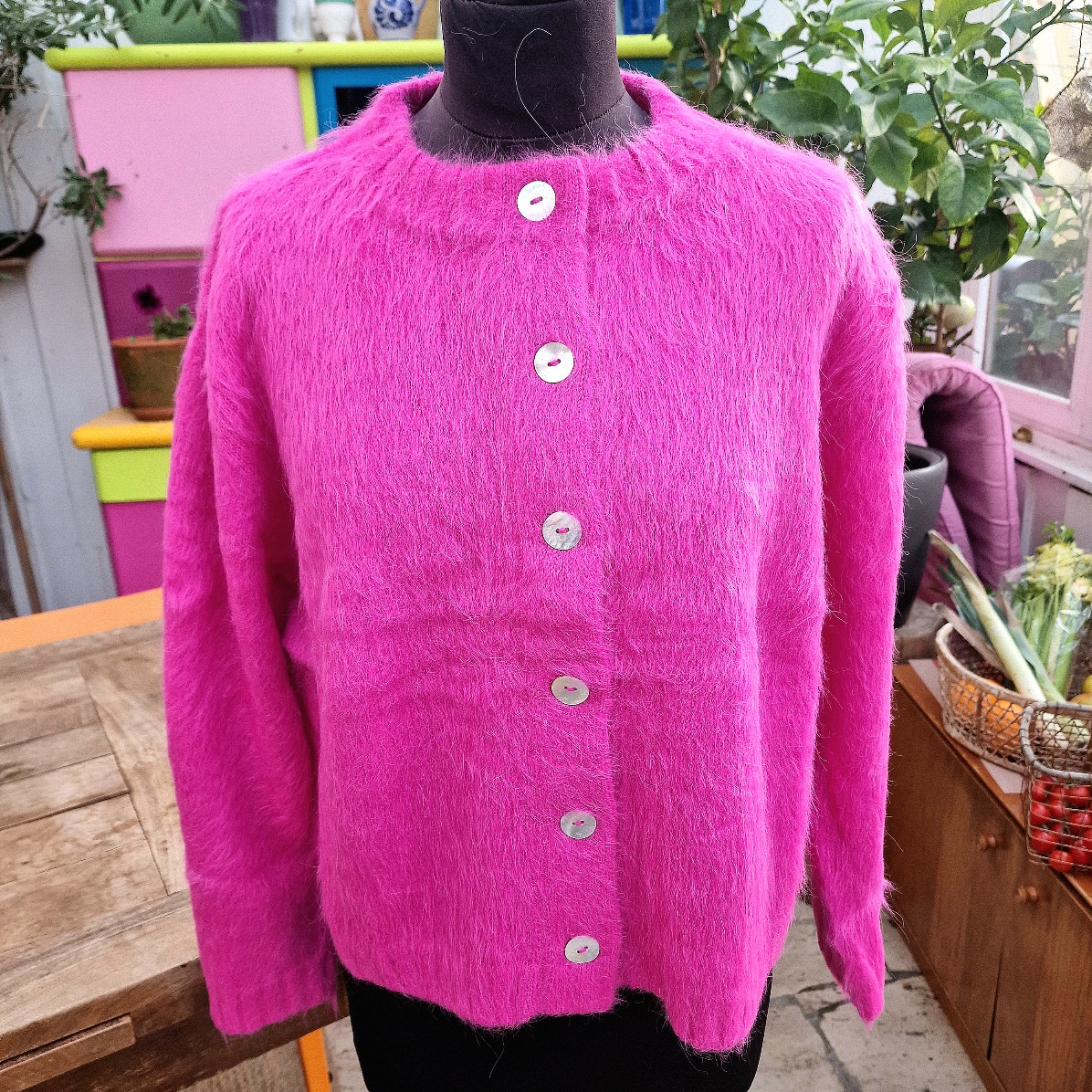   Cardigan Pink aus gebürsteter Alpakawolle, one size 