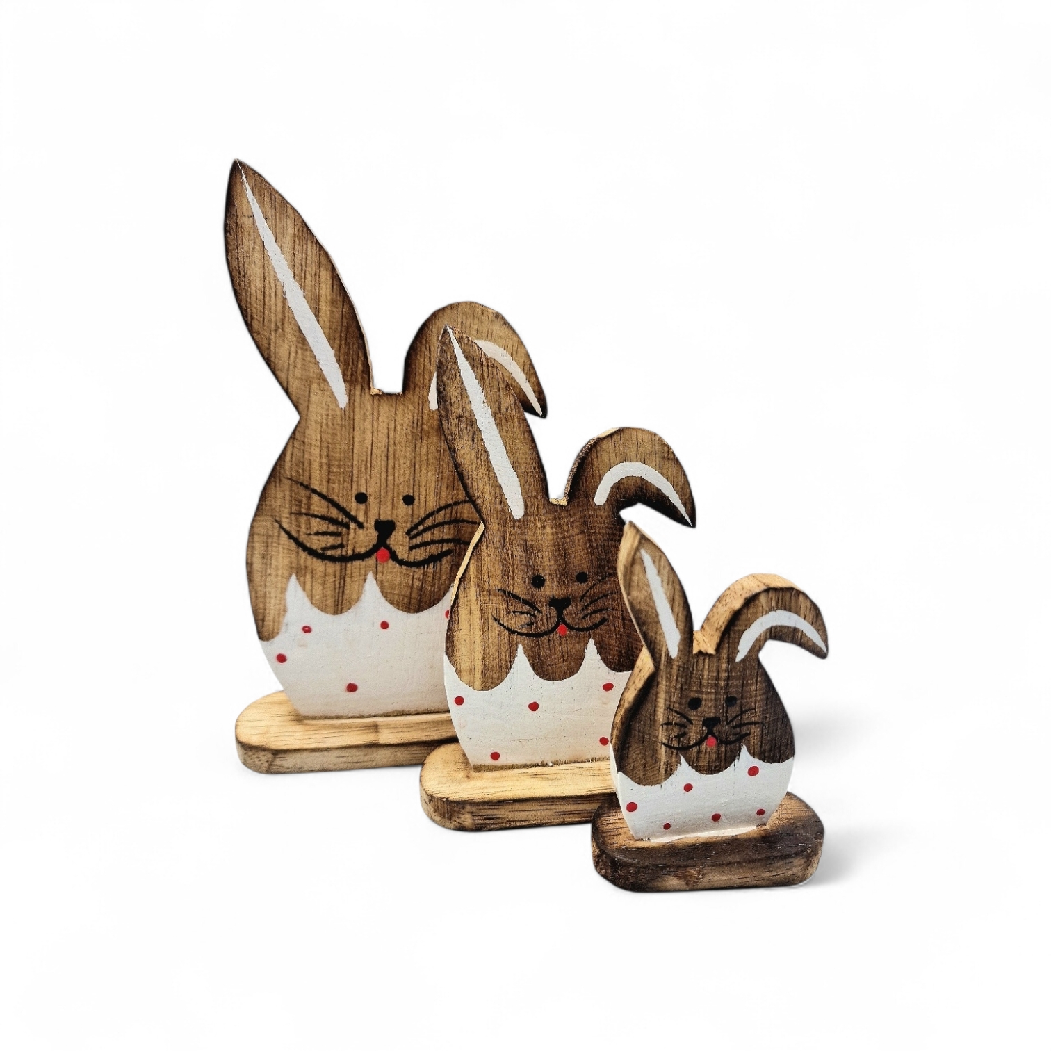 Hasenfamilie aus Holz, zum Aufstellen, weiß/braun, S/3 handgemacht