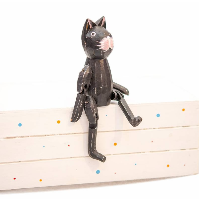 katze-16cm-2 Holzfigur Kantenhocker Katze Dekokatze schwarz 16cm