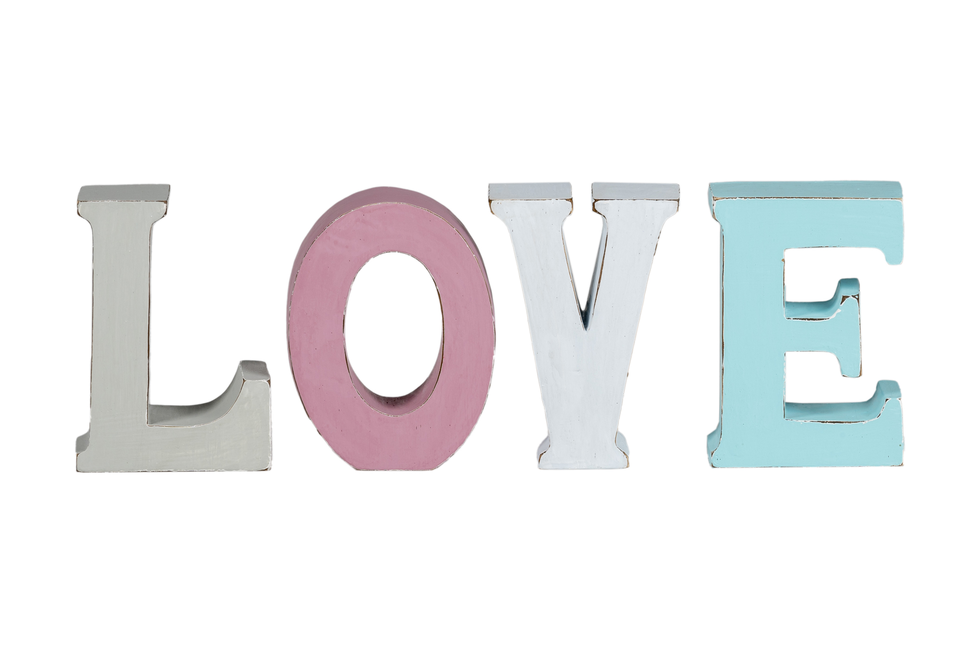 2776_0 Dekobuchstaben Schriftzug LOVE aus Holz, Pastelltöne