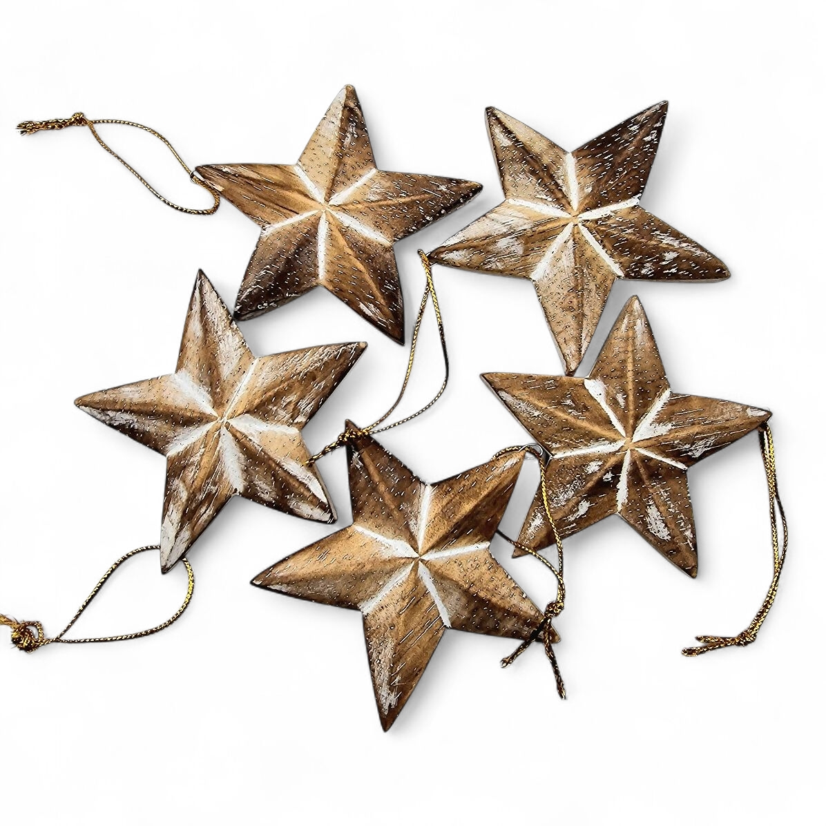5 Holzsterne handmade im Vintage Style, naturbraun im Lebkuchen Look
