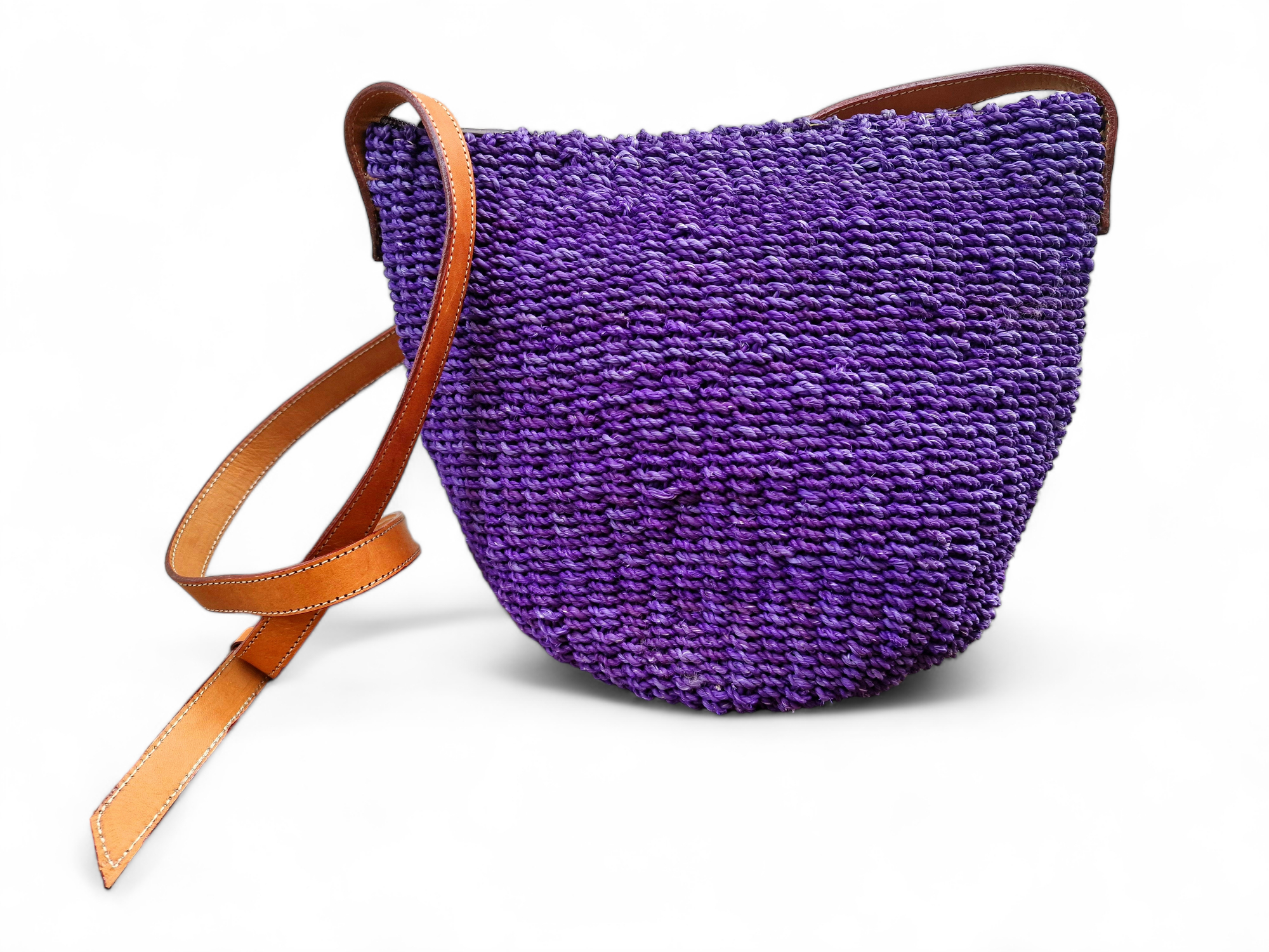 Umhängetasche crossbody Seegras lila mit Lederhenkel