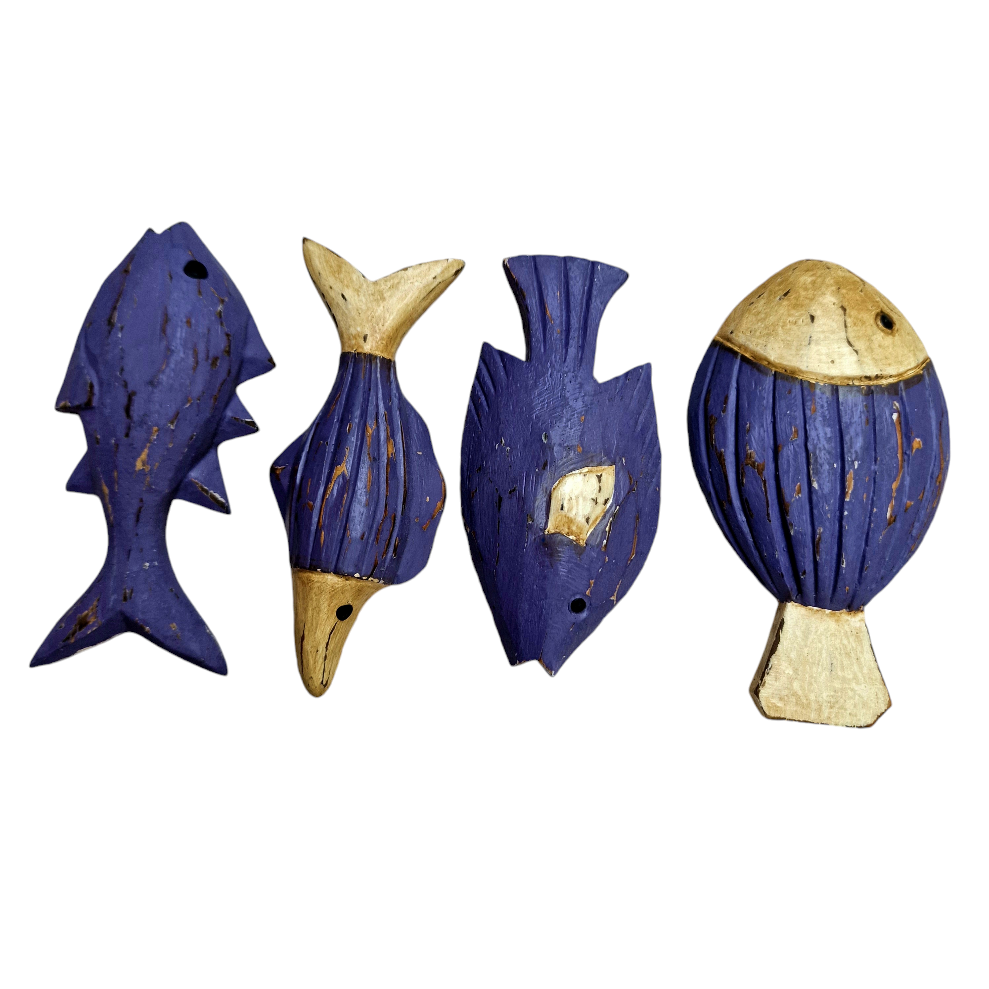 Magnetfische aus Holz  für den Kühlschrank (4) lila/blau handgemacht