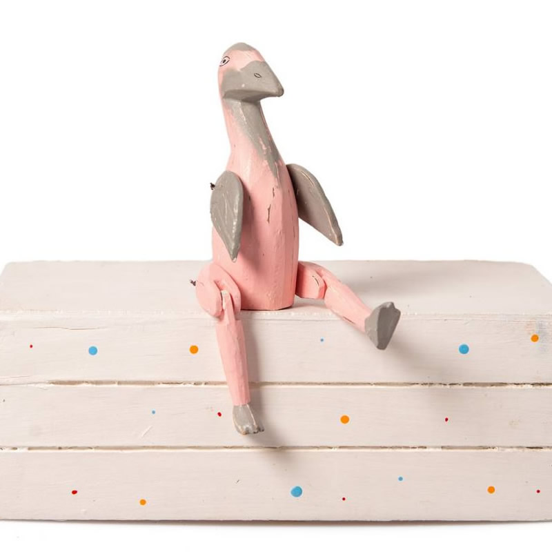 Holzfigur Kantenhocker Flamingo Dekoflamingo 16 cm