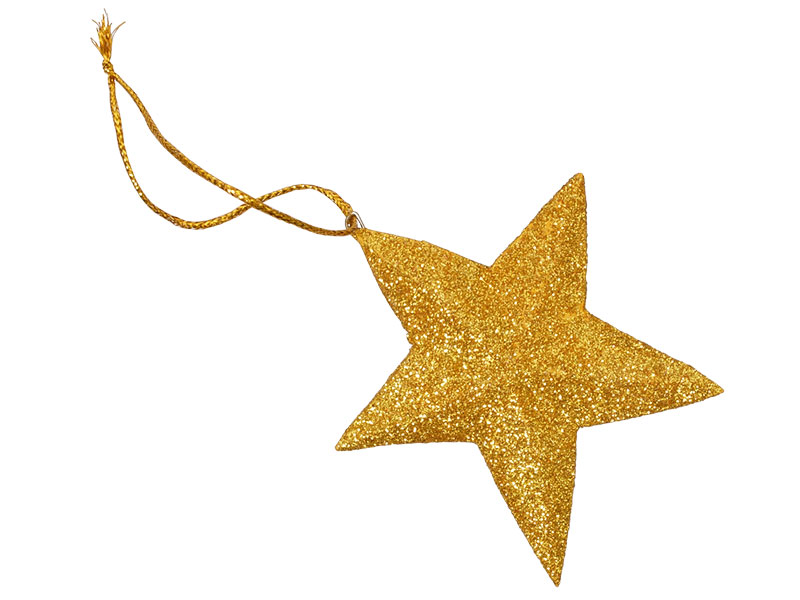Sternanhänger Holz Glitzer 8 cm gold