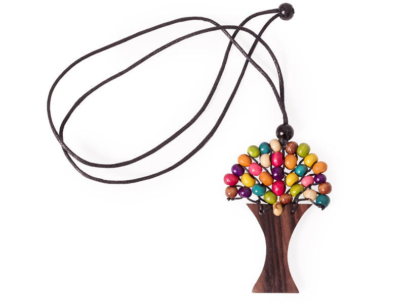 Boho Kette aus Holz  mit Lebensbaum bunt