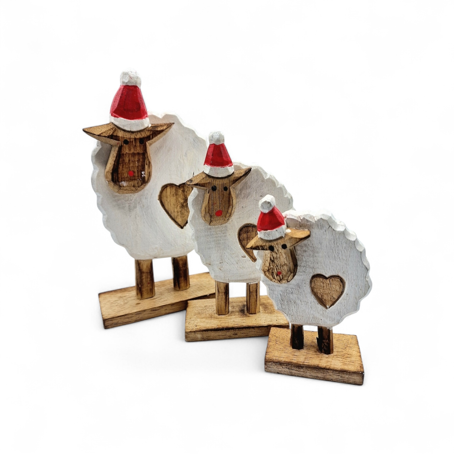 Schaf Familie aus Holz, zum Aufstellen, weiß/rot/braun, S/3 handgemacht