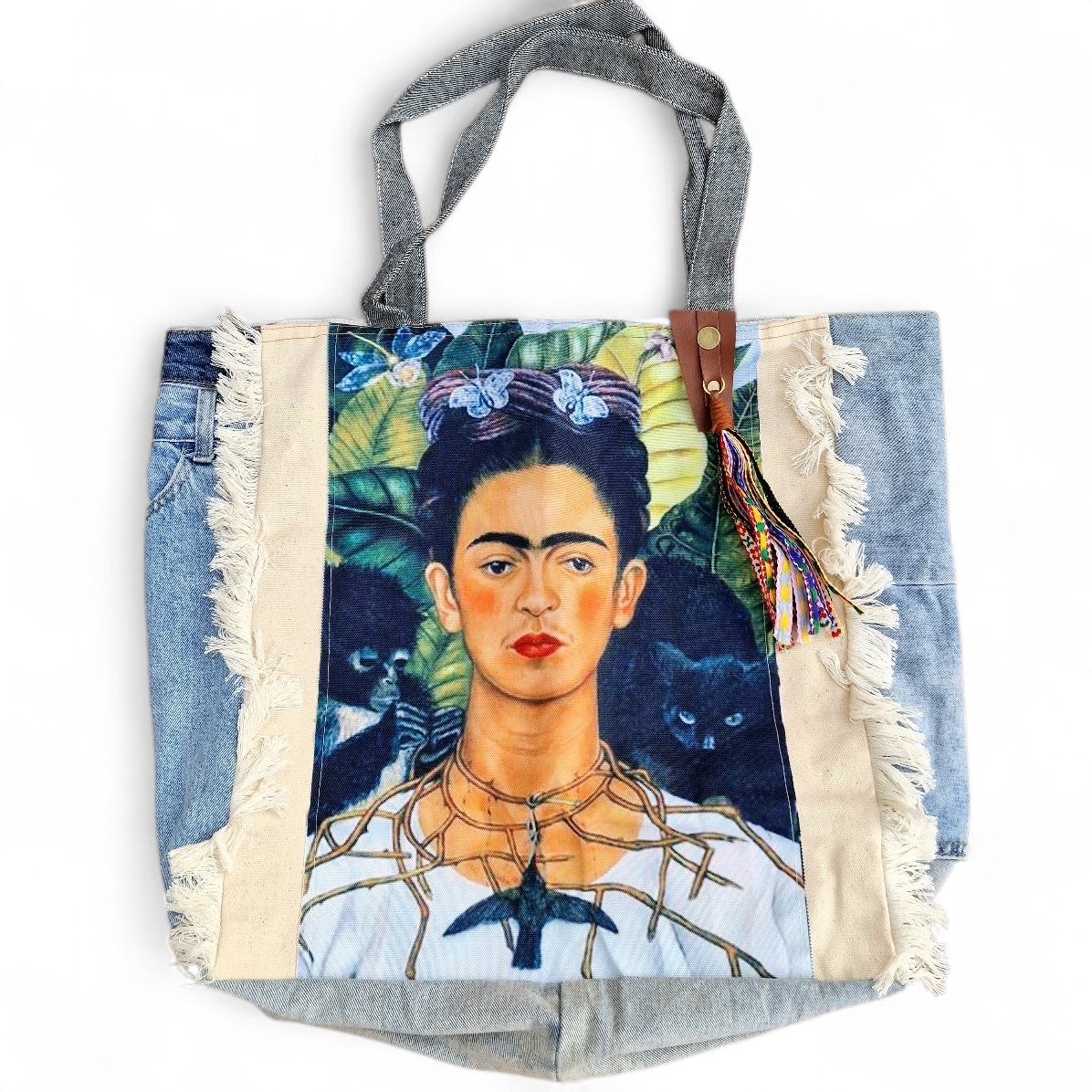  FRIDA bag im Jeanslook mit Amsel, Bohostyle, Shopper 54x48 cm