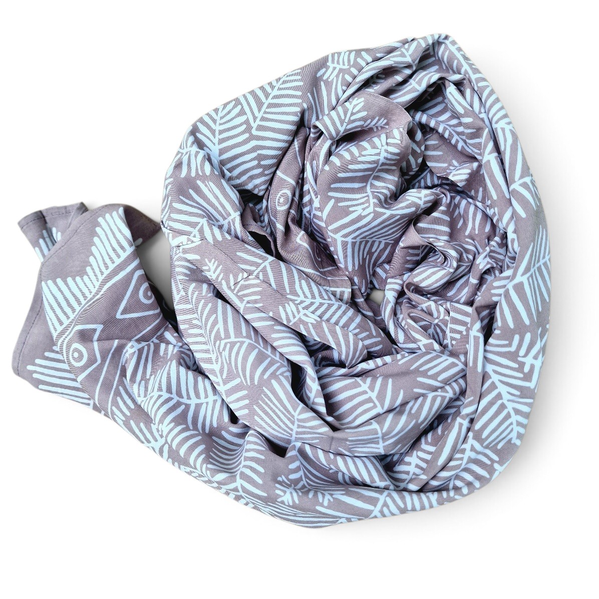  Bali Sarong, Wickeltuch in taupe mit weißen Farnmotiv, Viskose