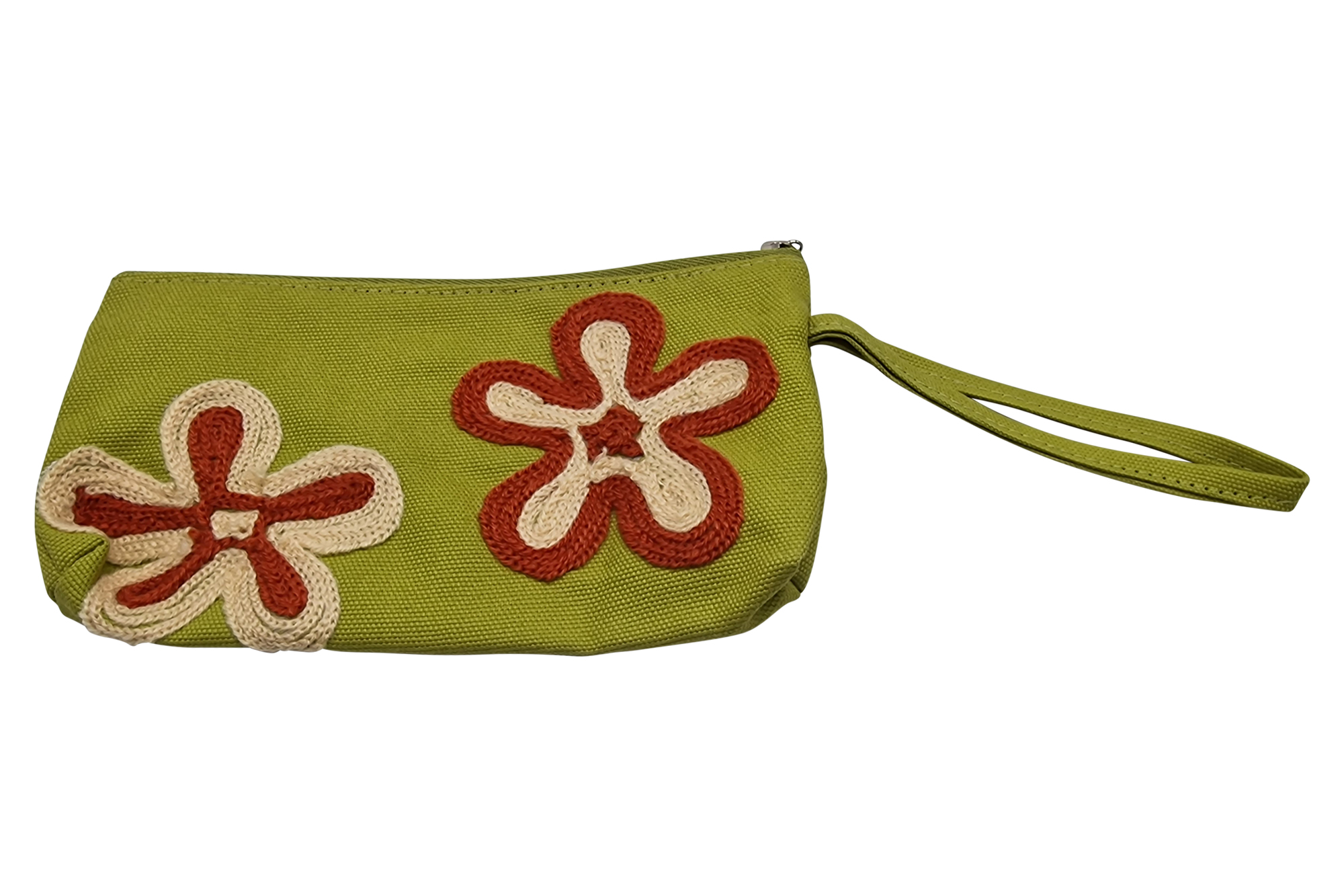 Kosmetiktasche Clutch hellgrün mit Blüten bestickt