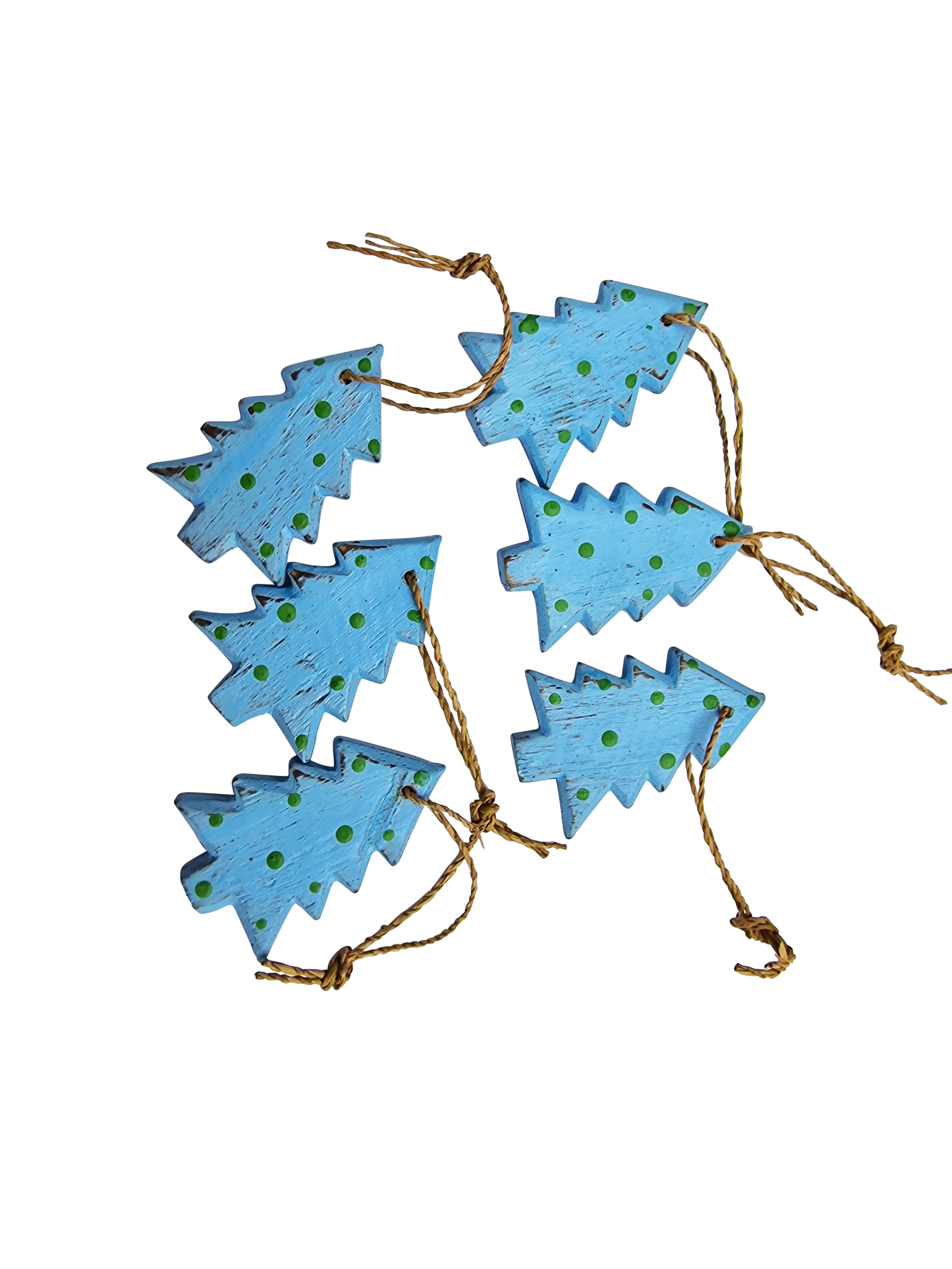 Weihnachtsbaum Holzanhänger hellblau (6) Set of 6