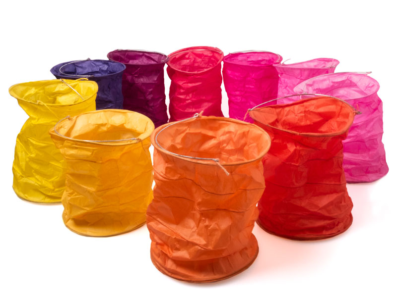 1881_0 Papierlampions S/10 18 cm rot/gelb/pink/lila/orange im crushed look (L)