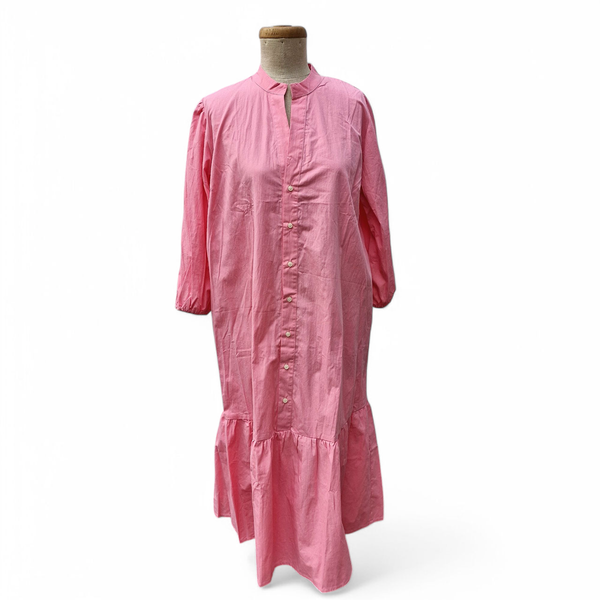 Kleid mit Volant pink aus Baumwolle