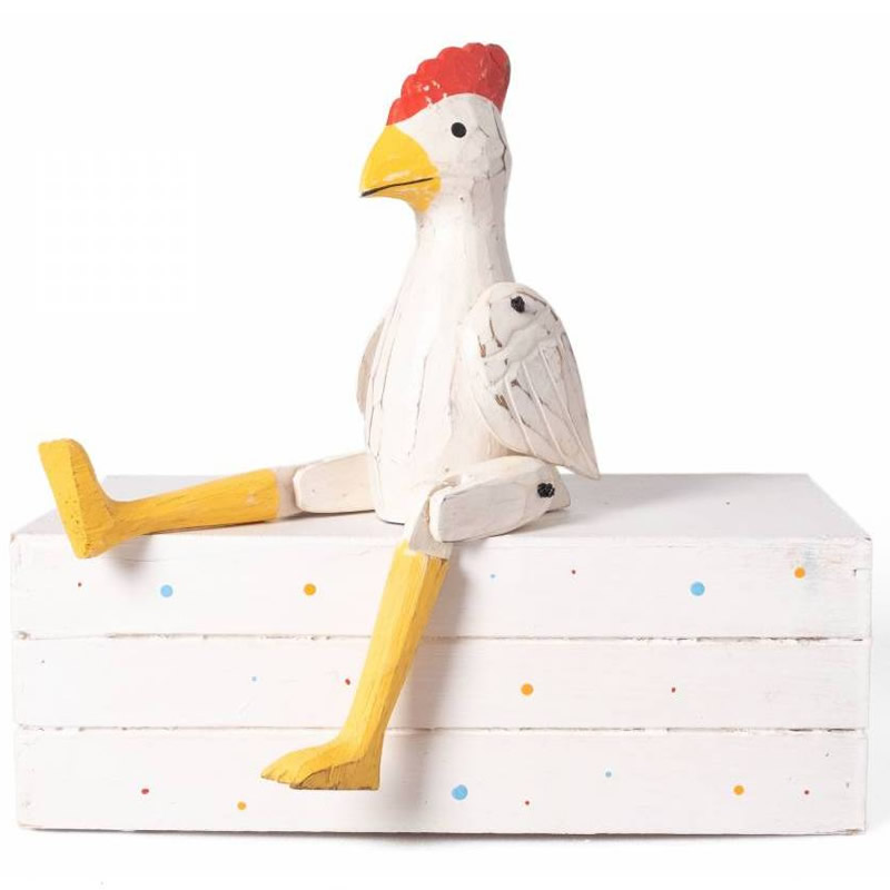 Holzfigur Kantenhocker Huhn Dekohuhn 22 cm