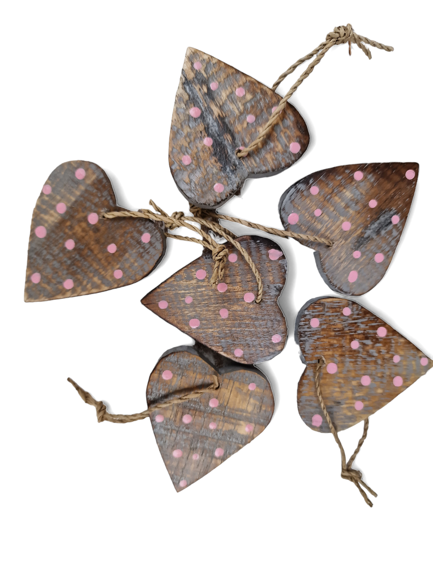 Herz Holzanhänger grau rosa Punkte (Set of 6) Herzanhänger vintage