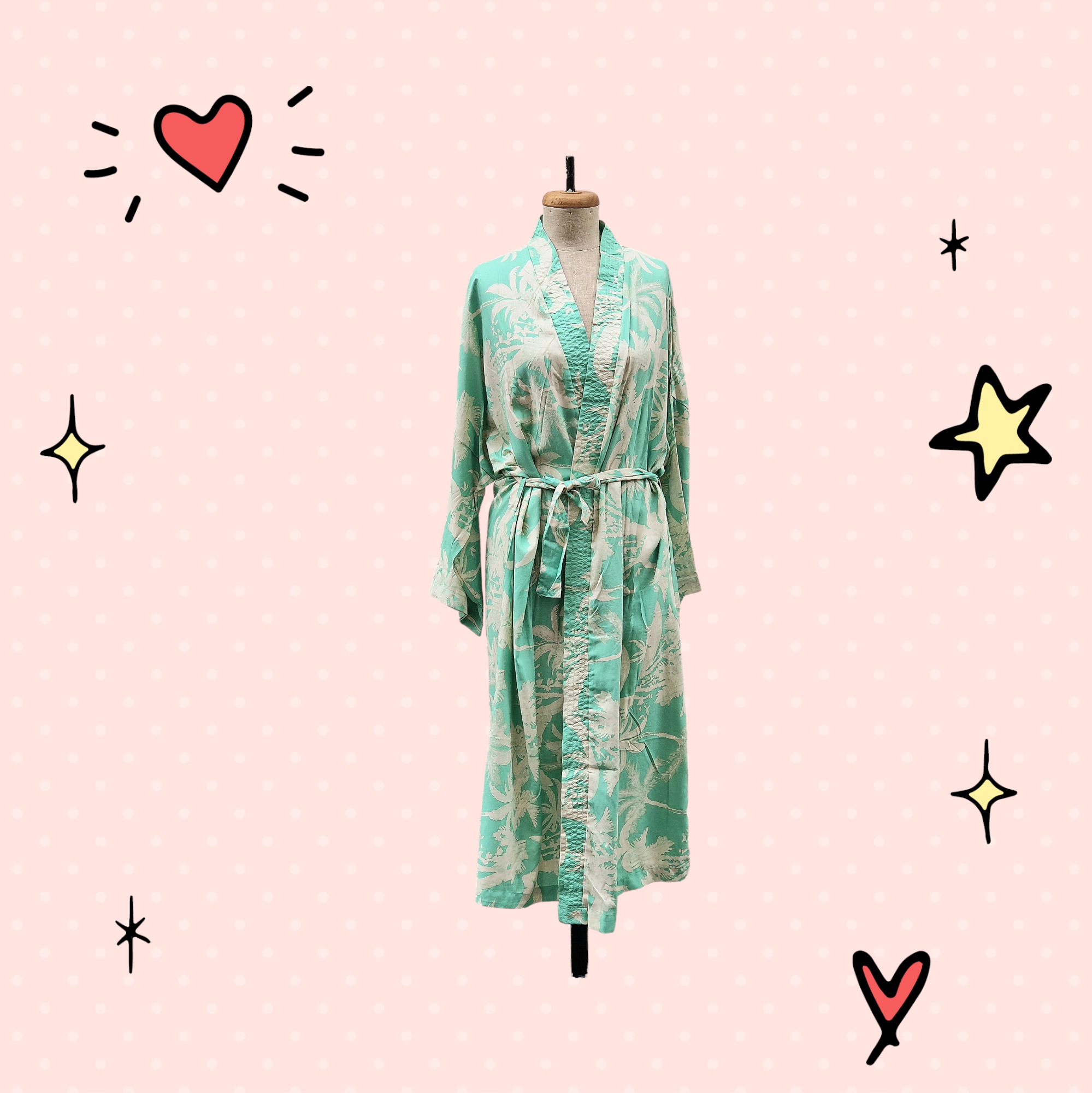 Kimono Palmenmotiv hellgrün Viskose