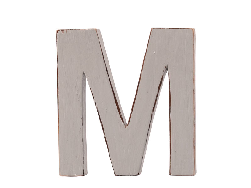 2656_0 Dekobuchstabe 3D-Buchstabe Holzbuchstabe „M“ vintage hellgrau 12cm