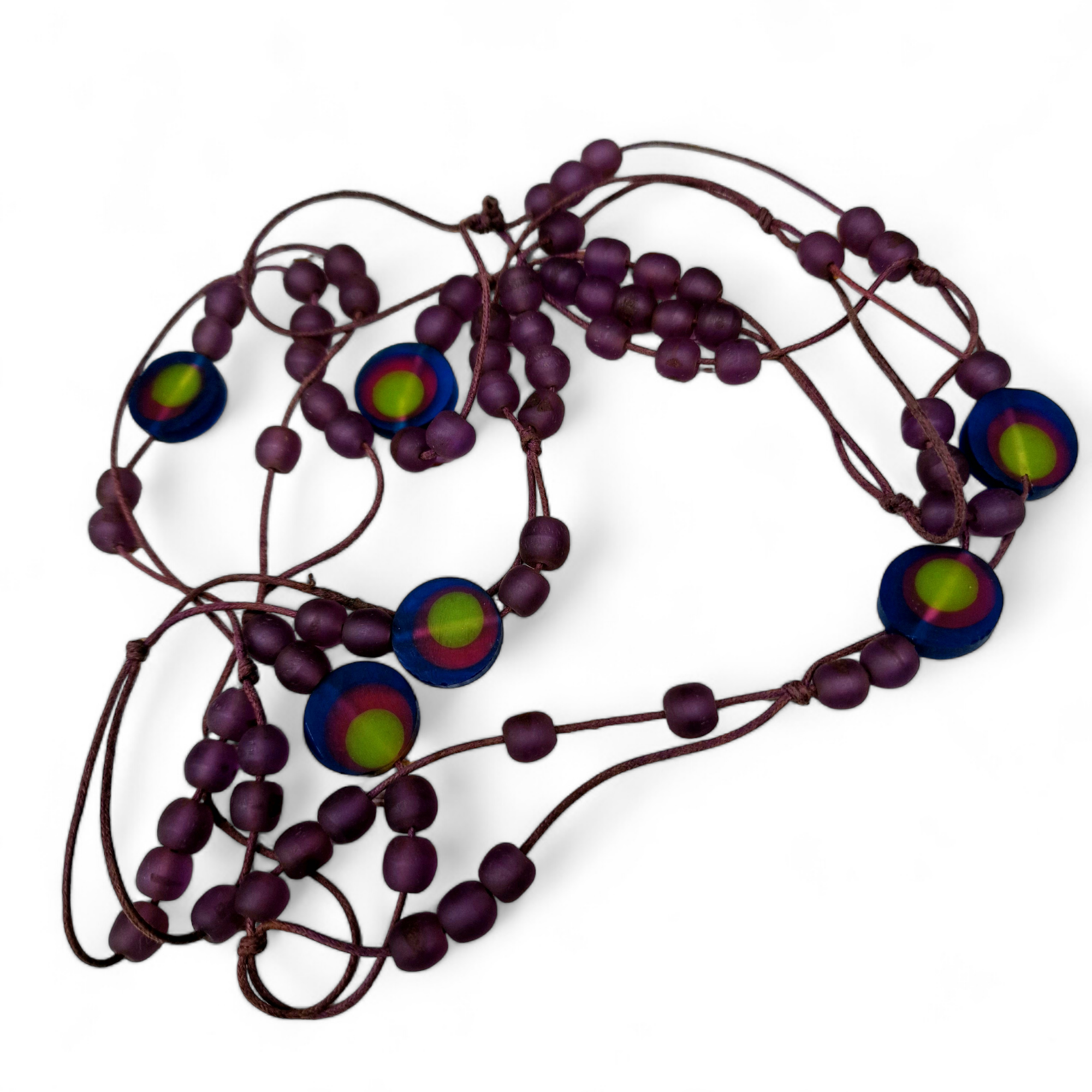 Hippie-Kette lang auberginefarben, Perlen aus Resin