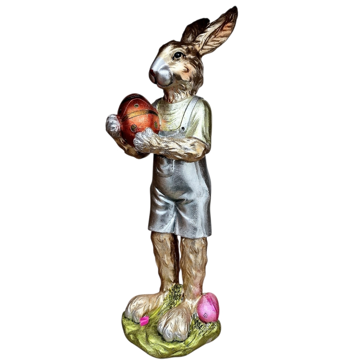 Deko-Hase mit Osterei im Vintagestyle, stehend, Kunstharz, 31 cm
