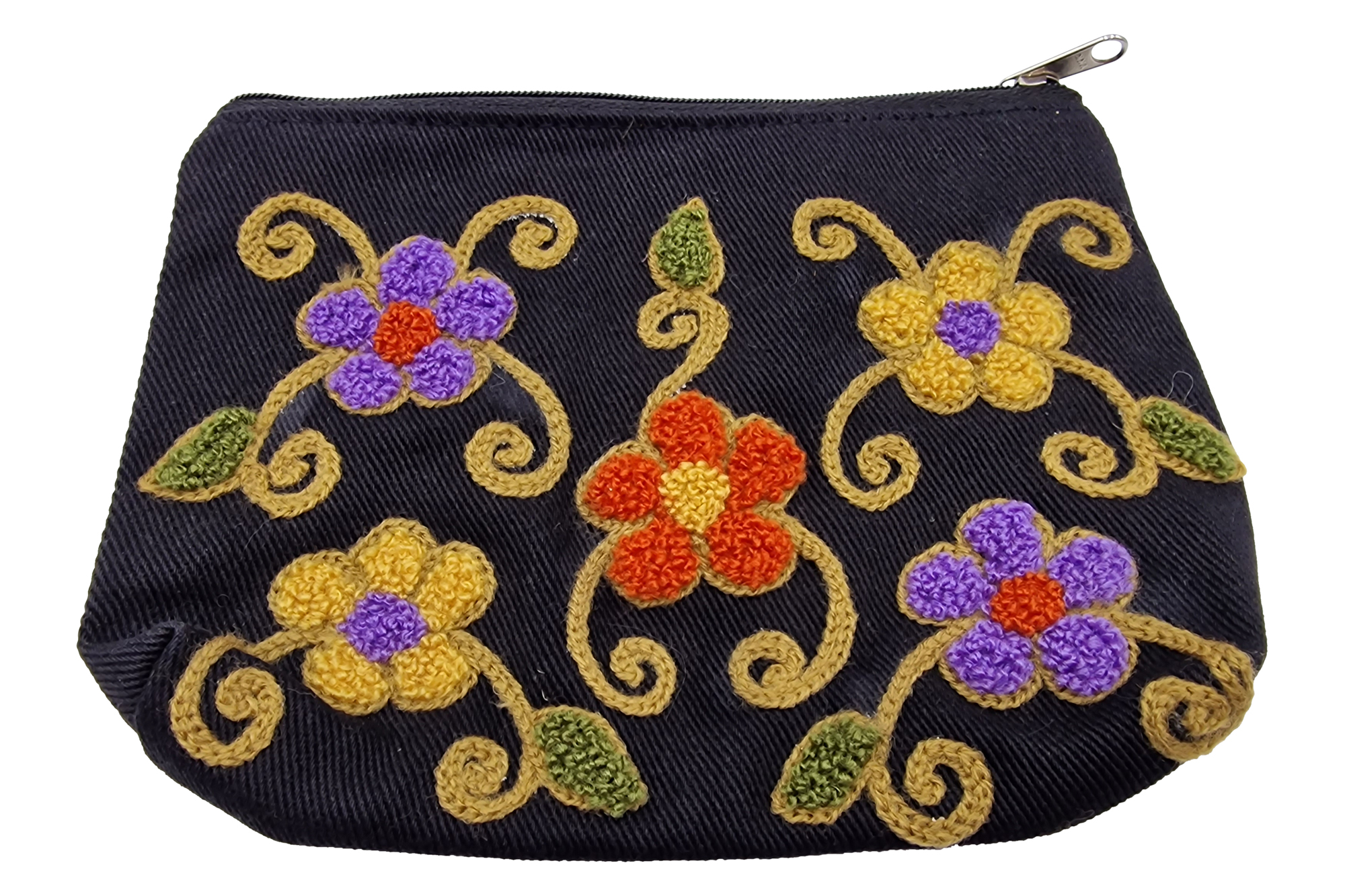 Beautybag Kosmetiktasche schwarz mit Blumen bestickt