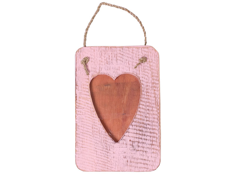 1433_0 Holzrahmen Herzausschnitt hellrosa im Shabby Chic Style