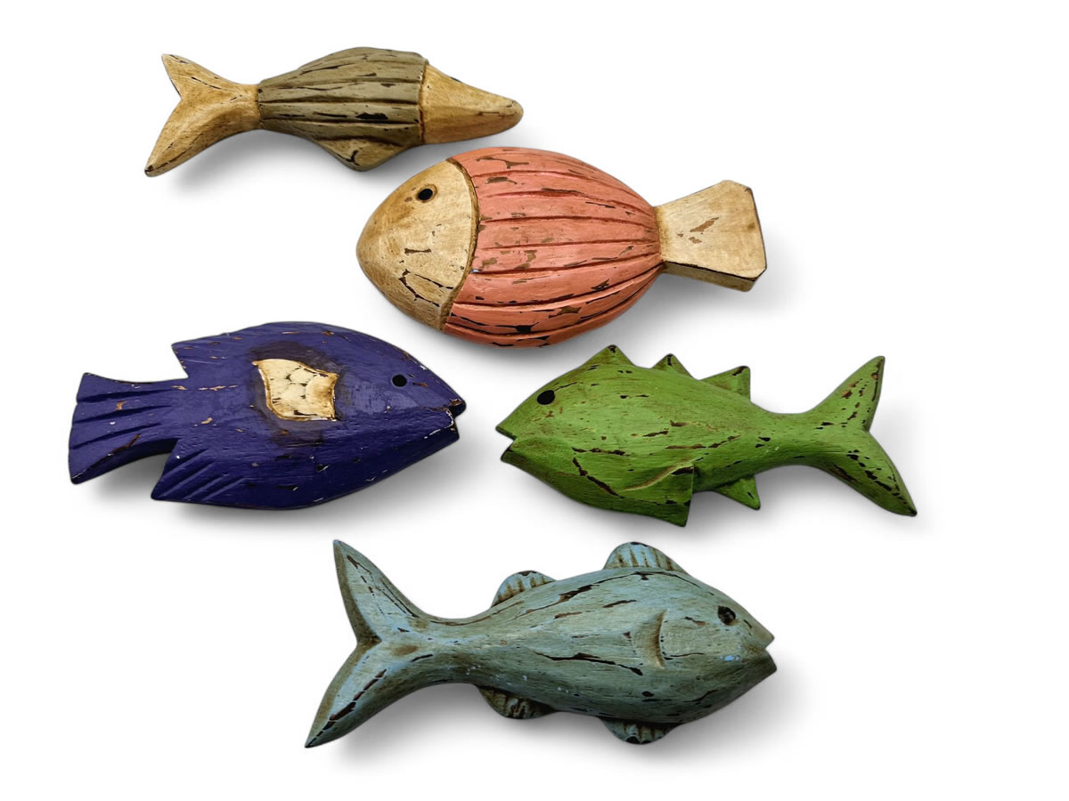 5 bunte Magnetfische aus Holz Magnetfische