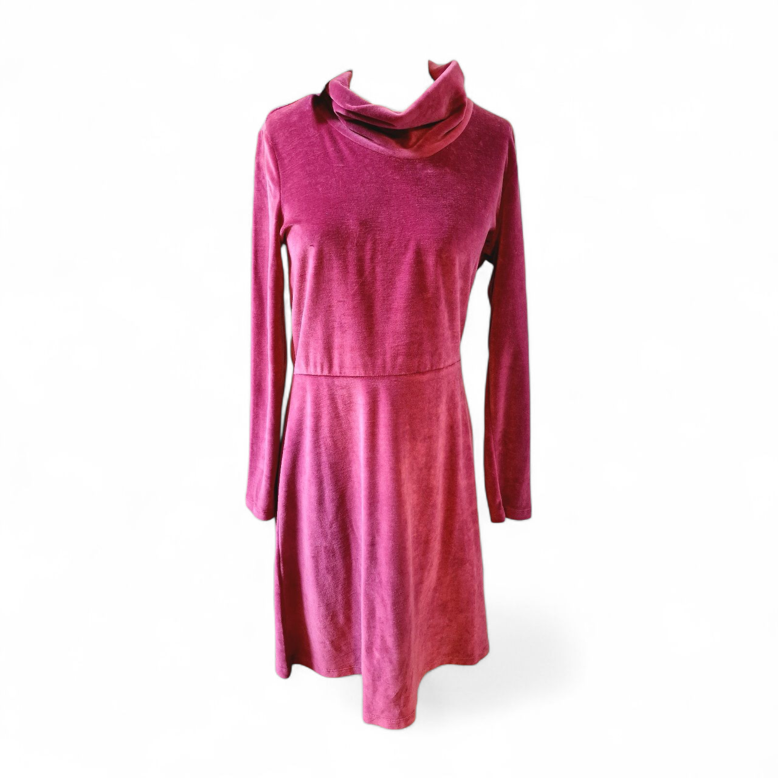 Nickikleid mit Wasserfallkragen in rosa, langärmlig, Gr. 40, Slow Fashion Nickikleid mit Wasserfallkragen in rosa, langärmlig, Gr. 40, Slow Fashion