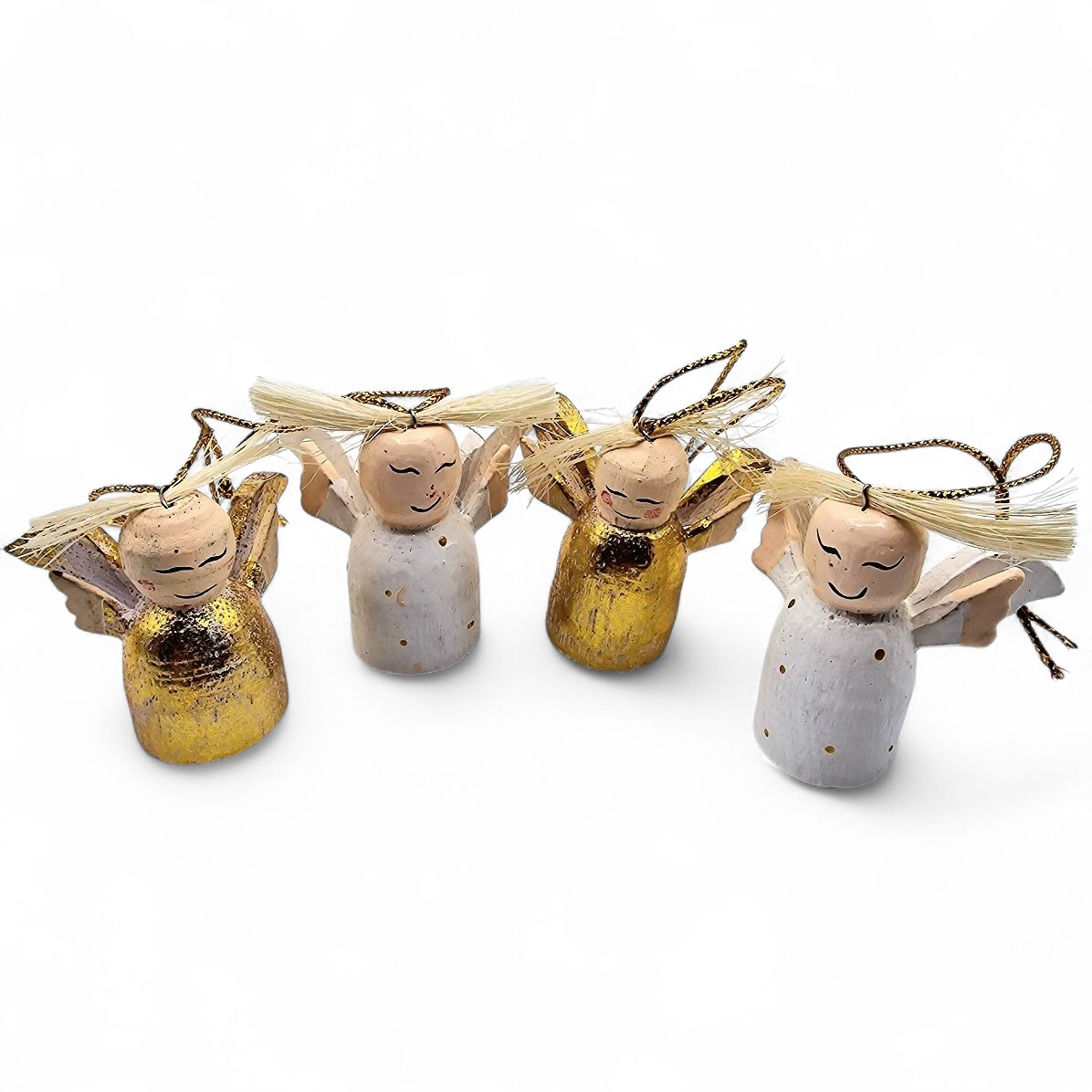 Xmas Holzengel Anhänger 4 cm, handgemacht S/4, weiß/gold