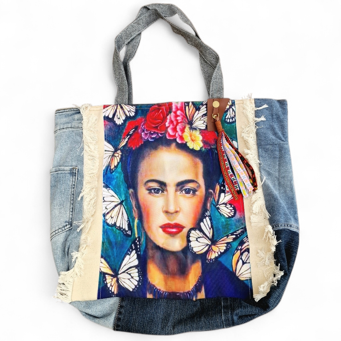  FRIDA KAHLO Bag, Denim Upcycling  Shopper Butterfly im Bohostyle