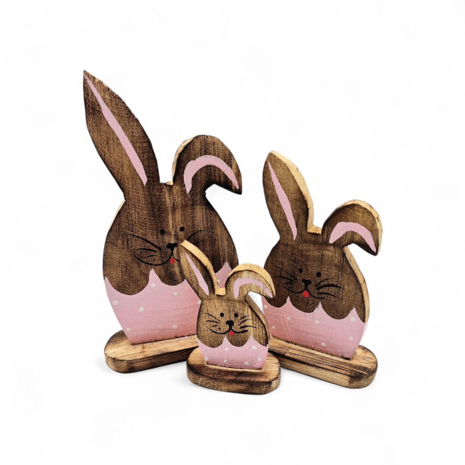 Deko-Hasenfamilie, Aufsteller aus Holz rosa/braun, S/3