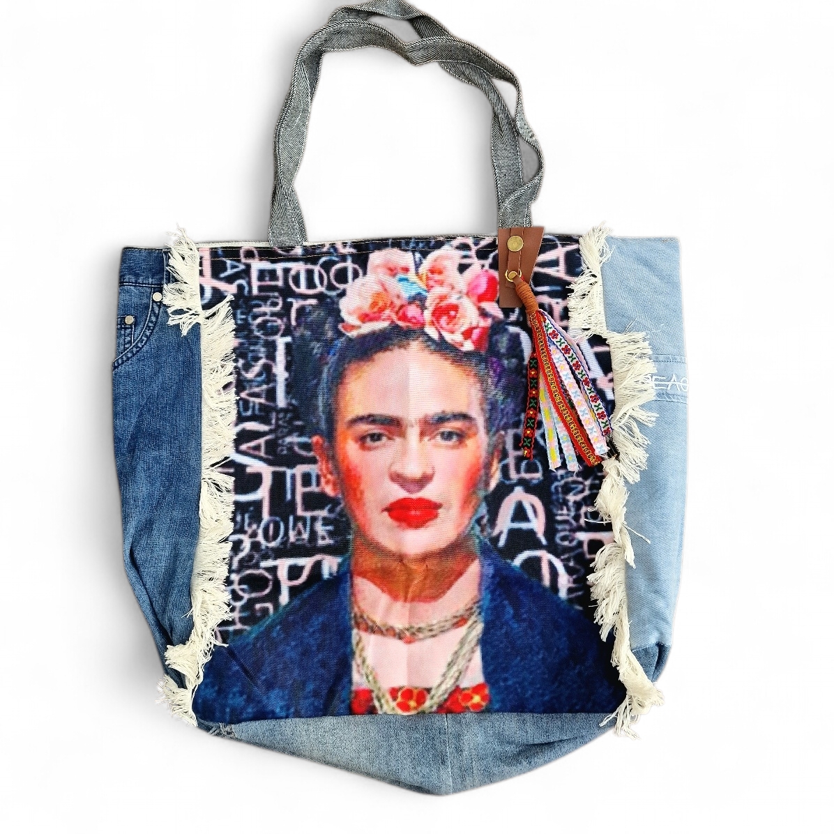  FRIDA KAHLO Denim  Shopper blau/rot/weiß zum Umhängen 