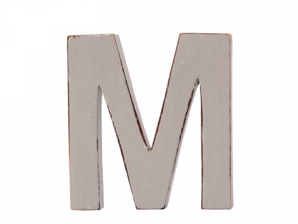 Dekobuchstabe 3D-Buchstabe Holzbuchstabe „M“ vintage hellgrau 12cm