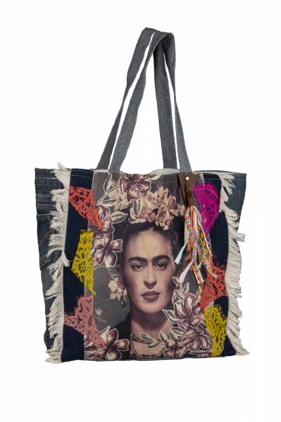 Einkaufstasche FRIDA KAHLO im Jeanslook rosé Vintagestyle