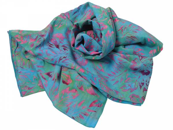 Sarong Wickeltuch grün-türkis, Blätter pink