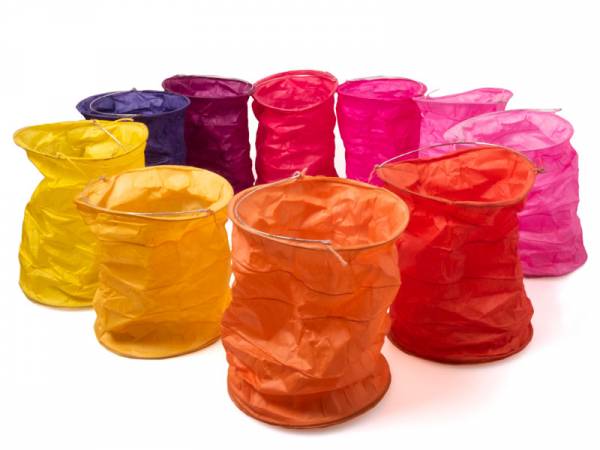 Papierlampions S/10 18 cm rot/gelb/pink/lila/orange im crushed look (L)