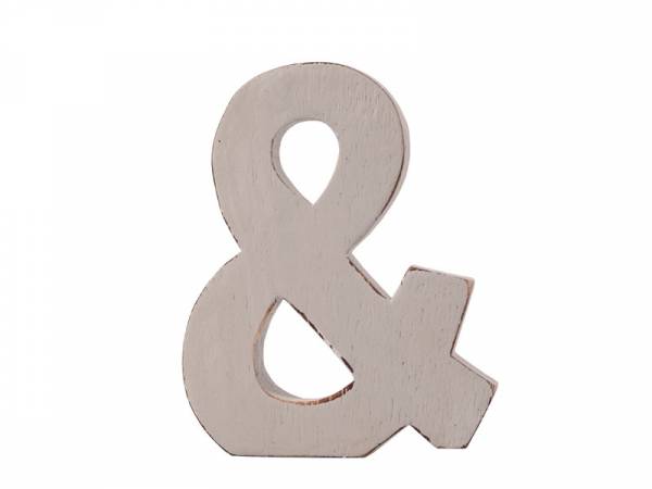 Holz Sonderzeichen &quot;&amp;&quot; hellgrau vintage 12cm