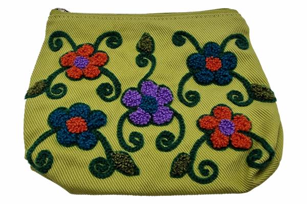 Kosmetiktasche Beautybag hellgrün mit Blumen bestickt