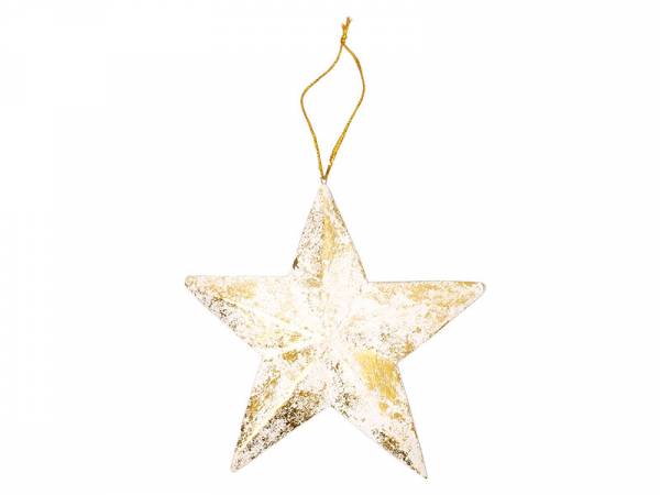Stern Holzanhänger weiß-gold 15 cm
