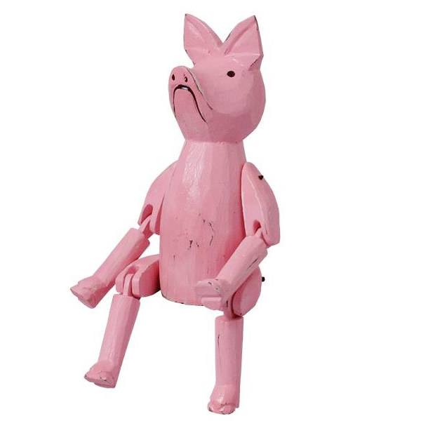 Holzfigur Kantenhocker Schwein Dekoschwein 22 cm