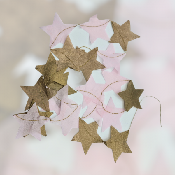 Sterngirlande leicht transparent aus Papier rosa/gold