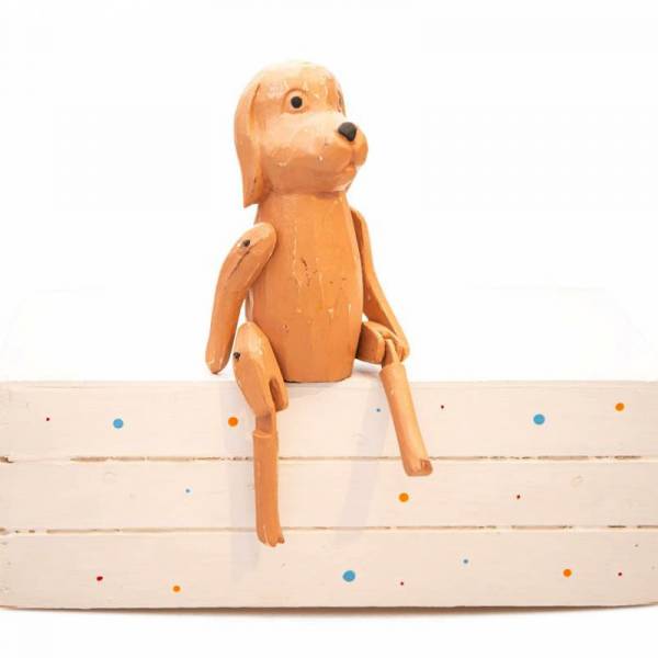 Holzfigur Kantenhocker Hund Dekohund braun 16 cm