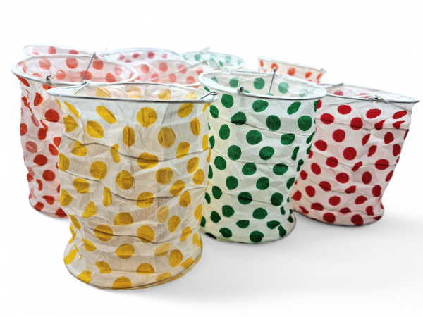 Papierlampions Papierlaternen S/10 Punkte bunt auf weiß (M)
